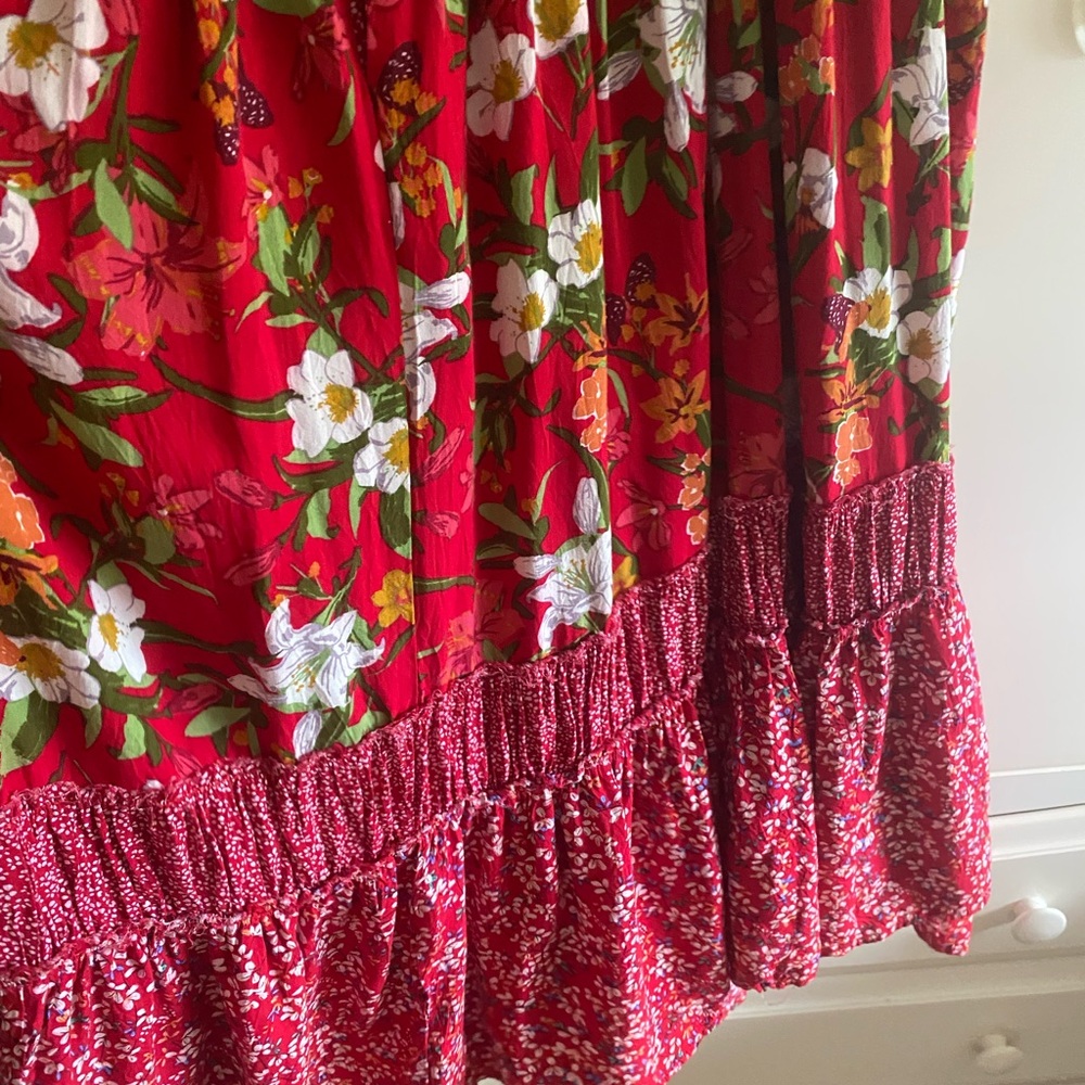 Easel Floral Red Maxi Dress BOHO FLOWY COMFY - Picture 6 of 8
